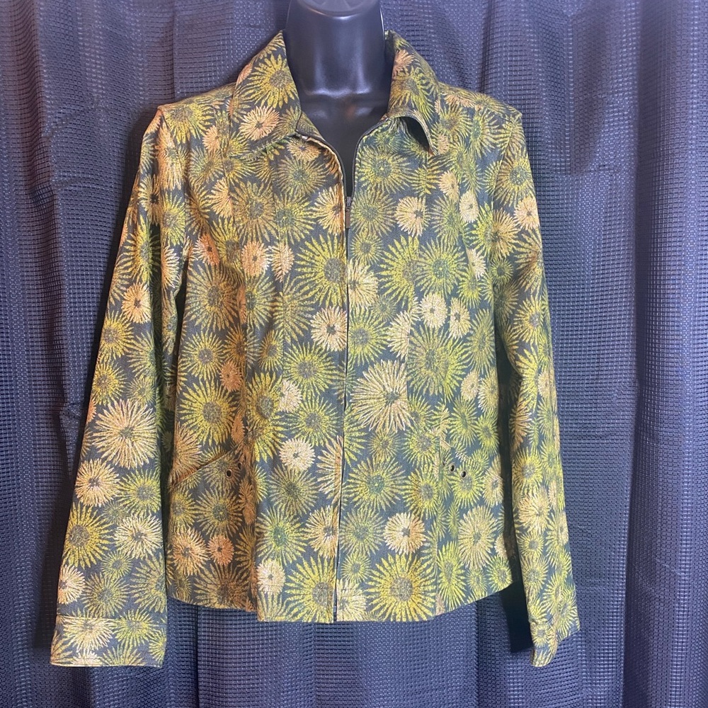 Christopher & Banks Green gold zip jacket. EUC! Size Large - Picture 2 of 9